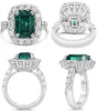 8.56CT DIAMOND & AAA EMERALD PLATINUM EMERALD CUT & ROUND FLORAL ENGAGEMENT RING