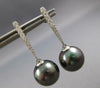 ESTATE LARGE .19CT DIAMOND & TAHITIAN PEARL 14KT WHITE GOLD BAR HANGING EARRINGS