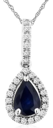 1.01CT DIAMOND & AAA SAPPHIRE 14K WHITE GOLD PEAR SHAPE & ROUND FLOATING PENDANT