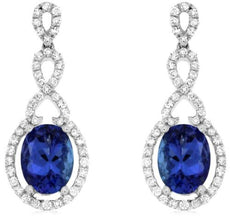 LARGE 2.07CT DIAMOND & AAA TANZANITE 14KT WHITE GOLD OVAL HALO HANGING EARRINGS