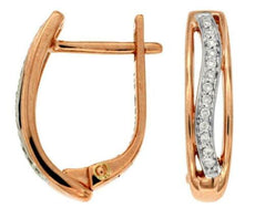 ESTATE .12CT DIAMOND 14KT ROSE GOLD 3D CLASSIC SWIRL LEVERBACK HANGING EARRINGS