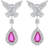 1.01CT DIAMOND & AAA RUBY 14K WHITE GOLD 3D BUTTERFLY TEAR DROP HANGING EARRINGS