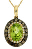1.19CT WHITE & MOCHA DIAMOND & AAA PERIDOT 14KT YELLOW GOLD OVAL & ROUND PENDANT