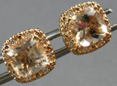 2.28CT DIAMOND & AAA MORAGNITE 14KT ROSE GOLD CUSHION & ROUND HALO STUD EARRINGS