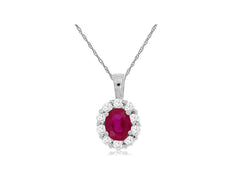 .60CT DIAMOND & AAA RUBY 14KT WHITE GOLD 3D OVAL & ROUND FLOWER FLOATING PENDANT
