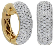 WIDE 1.34CT DIAMOND 14KT YELLOW GOLD MULTI ROW PAVE HUGGIE FUN HANGING EARRINGS