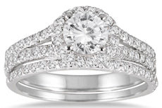 1.5CT DIAMOND 14KT WHITE GOLD 3D ROUND HALO FLORAL ENGAGEMENT WEDDING RING SET