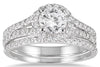 1.5CT DIAMOND 14KT WHITE GOLD 3D ROUND HALO FLORAL ENGAGEMENT WEDDING RING SET