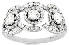 1.20CT DIAMOND 14KT WHITE GOLD 3D PAST PRESENT FUTURE FLORAL ANNIVERSARY RING