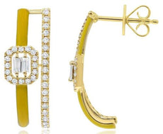.54CT DIAMOND & YELLOW ENAMEL 14KT YELLOW GOLD ROUND & BAGUETTE OCTAGON EARRINGS