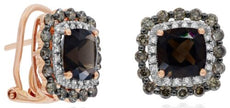 3.72CT WHITE & CHOCOLATE FANCY DIAMOND & AAA SMOKY TOPAZ 14KT ROSE GOLD EARRINGS