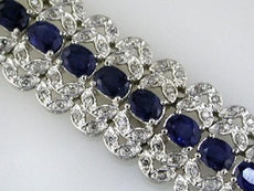 WIDE 14.15CT DIAMOND & AAA SAPPHIRE 14KT WHITE GOLD OVAL & ROUND TENNIS BRACELET