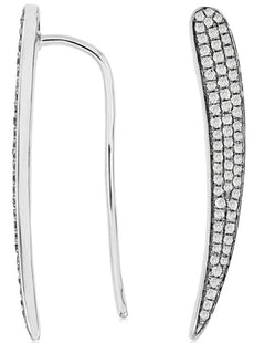 .45CT DIAMOND 14KT WHITE GOLD 3D ROUND PAVE ELONGATED LEAF FUN HANGING EARRINGS