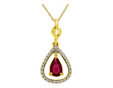 .53CT DIAMOND & AAA RUBY 14K YELLOW GOLD 3D PEAR SHAPE & ROUND TEAR DROP PENDANT