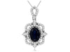 1.25CT DIAMOND & AAA SAPPHIRE 14KT WHITE GOLD 3D OVAL FILIGREE FLOATING PENDANT