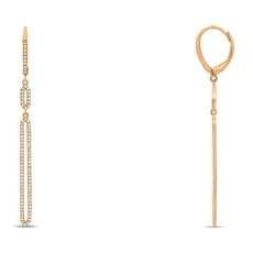 .37CT DIAMOND 14KT ROSE GOLD ELONGATED OVAL HEXAGON LEVERBACK HANGING EARRINGS