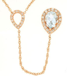 .85CT DIAMOND & AAA AQUAMARINE 14KT ROSE GOLD PEAR SHAPE & ROUND LARIAT NECKLACE
