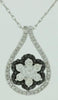 .62CT WHITE & BLACK DIAMOND 14KT WHITE GOLD 3D TEAR DROP FLOWER FLOATING PENDANT