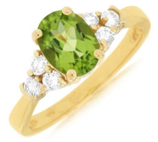 1.57CT DIAMOND & AAA PERIDOT 14KT YELLOW GOLD 3D CLASSIC OVAL & ROUND LOVE RING