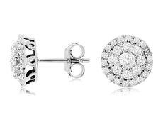 ESTATE .93CT DIAMOND 14KT WHITE GOLD CLASSIC FLOWER HALO FILIGREE STUD EARRINGS