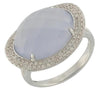 LARGE 9.79CT DIAMOND & AAA BLUE CHALCEDONY 14KT WHITE GOLD DOUBLE HALO FUN RING