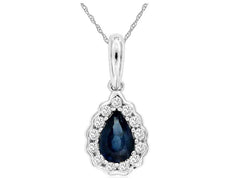 .66CT DIAMOND & AAA SAPPHIRE 14KT WHITE GOLD PEAR SHAPE SEMI BEZEL HALO PENDANT
