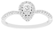 .35CT DIAMOND 14KT WHITE GOLD PEAR SHAPE & ROUND CLASSIC V SHAPE HALO LOVE RING
