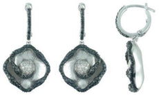 1.18CT WHITE & BLACK DIAMOND 14KT WHITE GOLD GEOMETRICAL FUN LEVERBACK EARRINGS