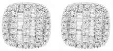 .33CT DIAMOND 14K WHITE GOLD 3D ROUND & BAGUETTE MULTI ROW CLUSTER STUD EARRINGS