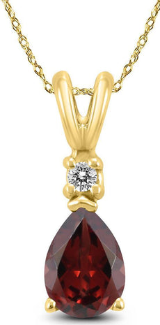 1.05CT DIAMOND & AAA GARNET 14K YELLOW GOLD PEAR SHAPE & ROUND TEAR DROP PENDANT