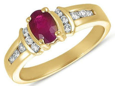 .81CT DIAMOND & AAA RUBY 14KT YELLOW GOLD OVAL & ROUND FRIENDSHIP PROMISE RING