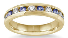 1.18CT DIAMOND & AAA TANZANITE 14KT YELLOW GOLD CLASSIC ROUND ANNIVERSARY RING