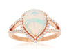 2.30CT DIAMOND & AAA OPAL 14K ROSE GOLD PEAR SHAPE & ROUND HALO CLASSIC FUN RING