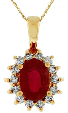 1.15CT DIAMOND & AAA RUBY 14KT YELLOW GOLD OVAL & ROUND FLOWER FLOATING PENDANT