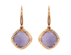 13.74CT DIAMOND & AAA AMETHYST 14KT ROSE GOLD CUSHION DIAGONAL HANGING EARRINGS