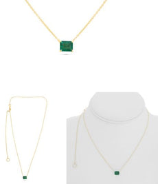1.0CT AAA EMERALD 14KT YELLOW GOLD 3D CLASSIC SQUARE SOLITAIRE 4 PRONG NECKLACE