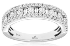 1.0CT DIAMOND 14KT WHITE GOLD ROUND & BAGUETTE CHANNEL WEDDING ANNIVERSARY RING