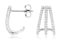ESTATE .52CT DIAMOND 14KT WHITE GOLD 3D THREE ROW UMBRELLA FUN HANGING EARRINGS
