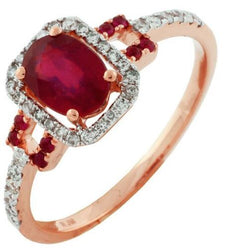 1.47CT DIAMOND & AAA RUBY 14KT WHITE & ROSE GOLD OVAL SQUARE HALO OCTAGON RING