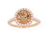 ESTATE 2.15CT DIAMOND & AAA MORGANITE 14KT ROSE GOLD ROUND HALO ENGAGEMENT RING