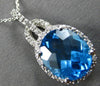 LARGE 5.71CT DIAMOND & AAA BLUE TOPAZ 14K WHITE GOLD OVAL LOVE KNOT HALO PENDANT