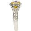 .74CT WHITE PINK & FANCY YELLOW DIAMOND 18K WHITE ROSE GOLD HALO ENGAGEMENT RING
