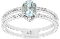 .46CT DIAMOND & AAA AQUAMARINE OVAL & ROUND 14K WHITE GOLD DOUBLE BAND LOVE RING