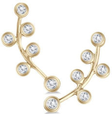 ESTATE .25CT DIAMOND 14KT YELLOW GOLD 3D CLASSIC MULTI LEAF EAR CLIMBER EARRINGS