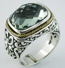 6.70CT AAA GREEN AMETHYST 925 SILVER & 14KT YELLOW GOLD CUSHION SOLITAIRE RING
