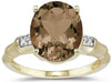 LARGE 4CT DIAMOND & AAA SMOKY TOPAZ 14KT YELLOW GOLD 3D OVAL & ROUND BAMBOO RING