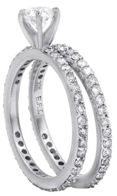 1.36CT DIAMOND 18K WHITE GOLD ROUND 4 PRONG ETERNITY ENGAGEMENT WEDDING RING SET