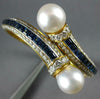 LARGE 6.72CT DIAMOND & AAA SAPPHIRE & PEARL 18K 2 TONE GOLD CUFF BANGLE BRACELET