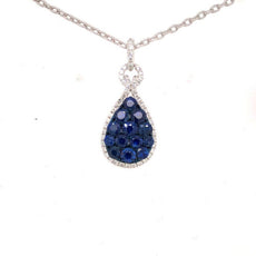 2.23CT DIAMOND & AAA SAPPHIRE 18KT WHITE GOLD CLUSTER TEAR DROP FLOATING PENDANT