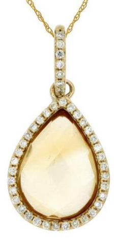 2.28CT DIAMOND & AAA CITRINE 14KT YELLOW GOLD PEAR SHAPE TEAR DROP HALO PENDANT